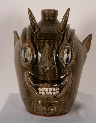 John Meaders Rare Devil Face Jug.: Signed and coded, #30 on bottom. Beautiful ash glaze. 11"h. Mint condition. Est. $2,000-3,000. Ship: $55