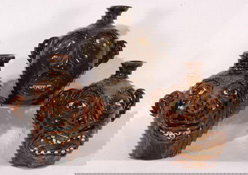 Albert Hodge 3 Early Face Jug.: All signed and stamped on bottom. c. 1990's. Average size is 7"h. All in mint condition. Est. $200-300. Ship: $75