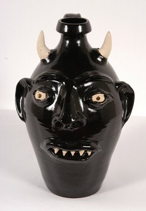 Randy Tobias Black Devil Face Jug.: Signed on back. 11.5"h. Mint condition. Est. $200-300. Ship: $50