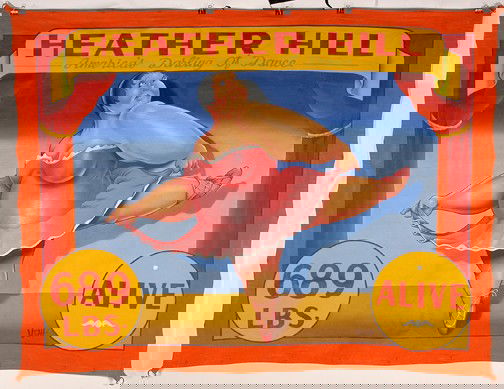 Johnny Meah Heather Hill Circus Banner: Freakshow banner. Oil on heavy canvas. c. 2000's. Mint condition. Signed. 89" x 66". Est. $800-1,200. Ship: $35