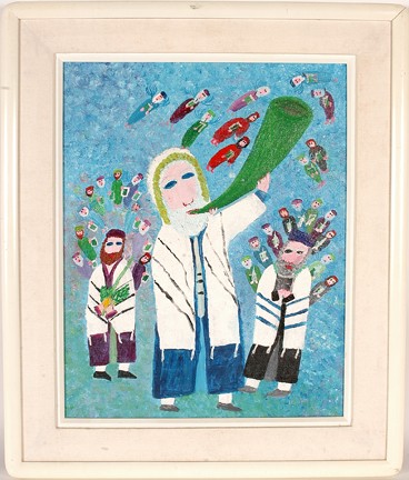 Harry Lieberman Blowing the Passover Shofar.: Oil on canvas panel. Signed. Mint condition. Image is 20" x 24". Frame is 22" x 26". Est. $2,000-4,000. Ship: $55