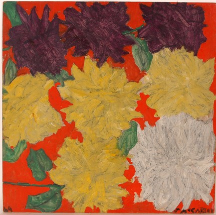 Justin McCarthy Yellow and Purple Flowers.: Acrylic on masonite. Signed. 1969. 24" x 24". Excellent condition. Est. $1,000-2,000. Ship: $45