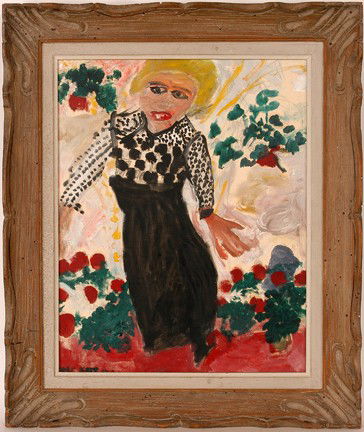 Justin McCarthy Woman In Black Dress.: Acrylic on canvasboard. Signed. 21.5" x 26" including frame hand-carved by Clarence Stringfield. Excellent condition. Est. $1,000-2,000. Ship: $45