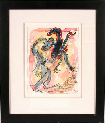 Thornton Dial A Man That Needs More.: Watercolors on paper. Initialed on front. Titled on verso. 1993. Mint condition. Image is 9" x 12". Frame is 19" x 22". Est. $600-800. Ship: $35
