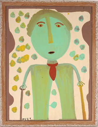 Mose Tolliver Self-Portrait In a Red Tie.: Paint on board. Signed. Ex. Marshall Hahn Collection. Excellent condition. Size with frame is 26" x 34". Est. $1,000-1,500. Ship: $65