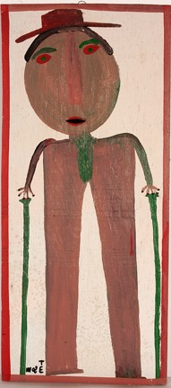 Mose Tolliver Self-Portrait With Canes.: Latex on wooden board. Signed. 16" x 36". Provenance: Lynne Ingram. Est. $600-800. Ship: $45