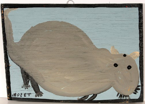 Mose Tolliver Mouse.: Housepaint on plywood. 17" x 12". Excellent condition. Est. $300-500. Ship: $25