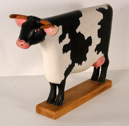 John Cisney Jersey Milk Cow.: Carved and painted wood. Signed and dated, 1991. Excellent condition. 29" x 10" x 10". Est. $1,000-2,000. Ship: $175