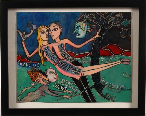Jane In Vain Winkelman TV News.: Paint on paper. Signed and dated, 6/07. Mint condition. 12" x 9.5". Frame is 15" x 12". Est. $300-400. Ship: $35