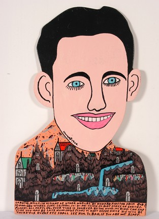 Howard Finster Howard 1944, #15,180.: Marker and paint on cutout board. Signed and dated, June 22, 1990. Excellent condition. 14" x 21". Provenance: Phyllis Kind. Est. $200-400. Ship: $35