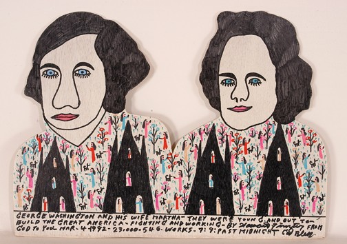 Howard Finster George & Martha Washington.: #23,546. Marker on board. 3/92. 21" x 15". Slight fading, but overall very good condition. Est. $200-300. Ship: $30