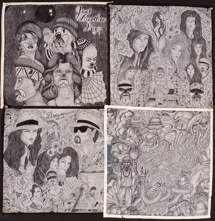 Texas Chicano Prison Artists Four Panos.: Ink on handkerchief. Some are signed and dated. 14" x 14". Excellent condition. Est. $200-400. Ship: $20