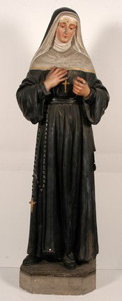 Life Size Sister Rita Statue.: Plaster with paint. minor paint flakes, otherwise excellent condition. 16" x 16" x 62". Very large. Est. $300-500. Buyer is responsible for shipping.