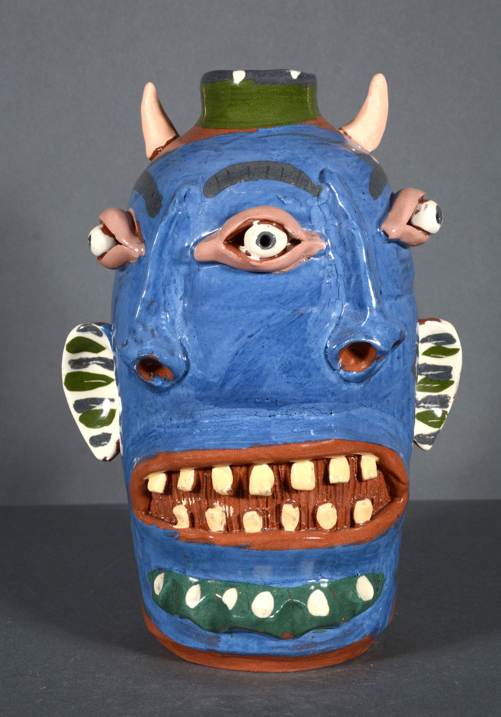 Carl Block. Three-Eye Two-Face Devil Face Jug. (1 of 6)
