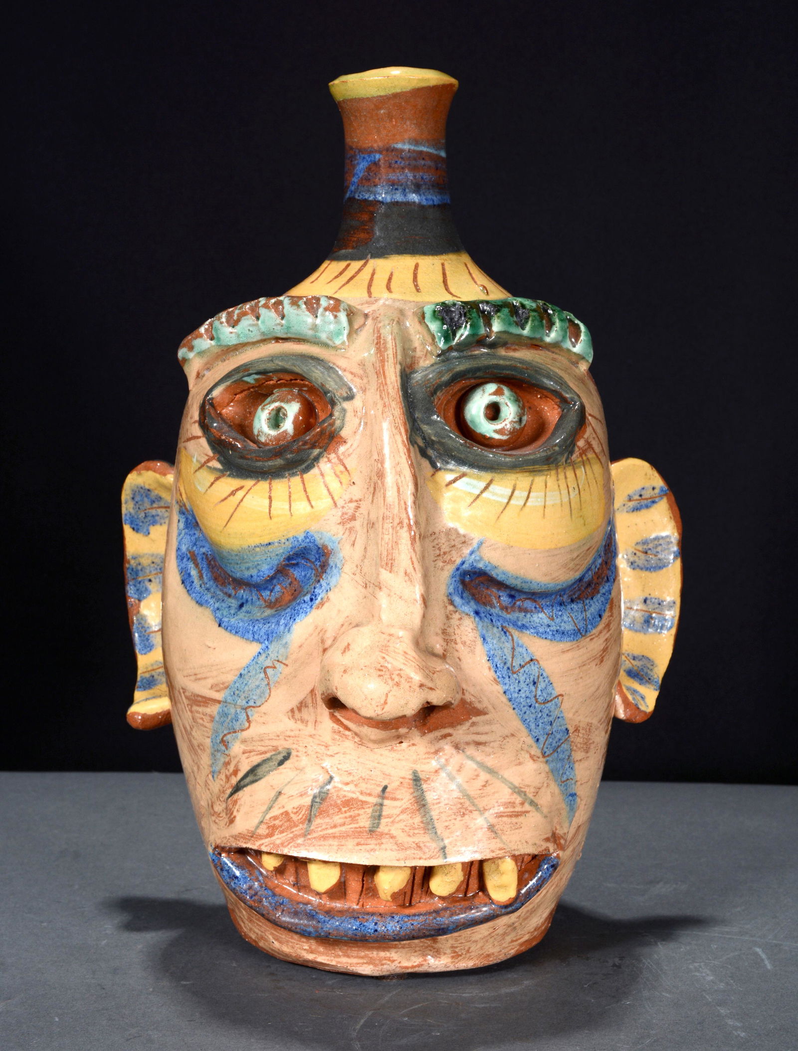 Carl Block. Multi-Glaze Face Jug. (1 of 6)