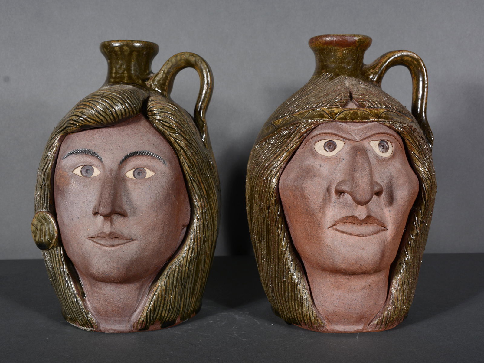 M. & M. Crocker. Indian Prince & Princess Face Jugs. (1 of 4)