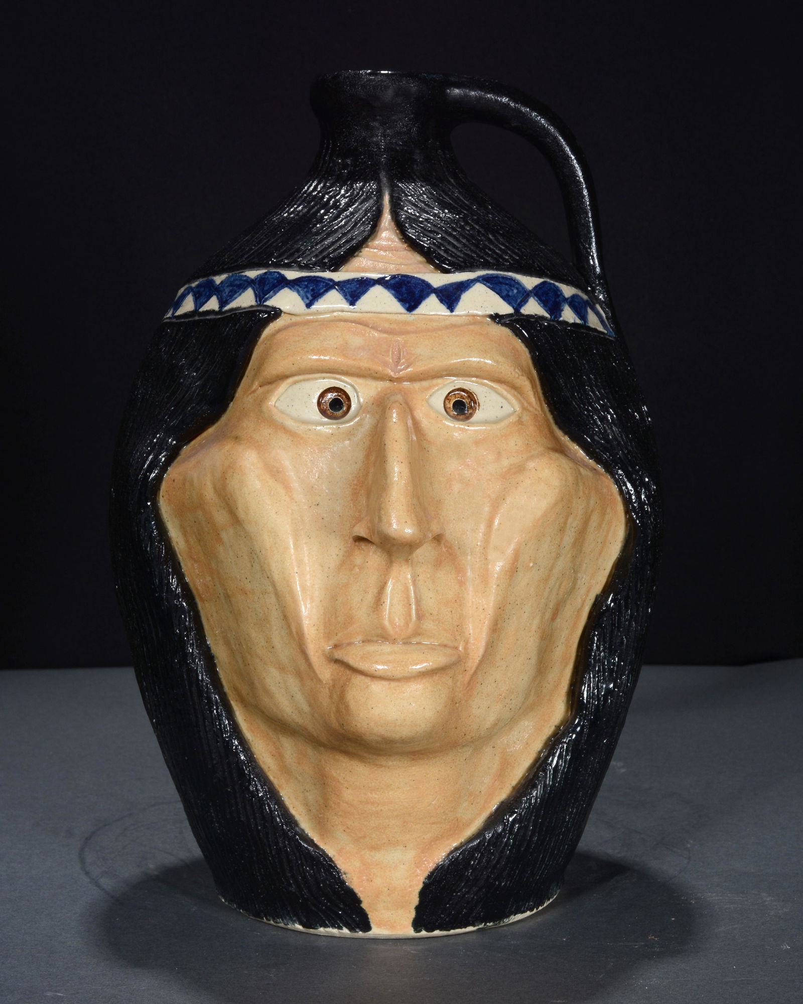 M. & M. Crocker. Early White Indian Prince Face Jug. (1 of 5)