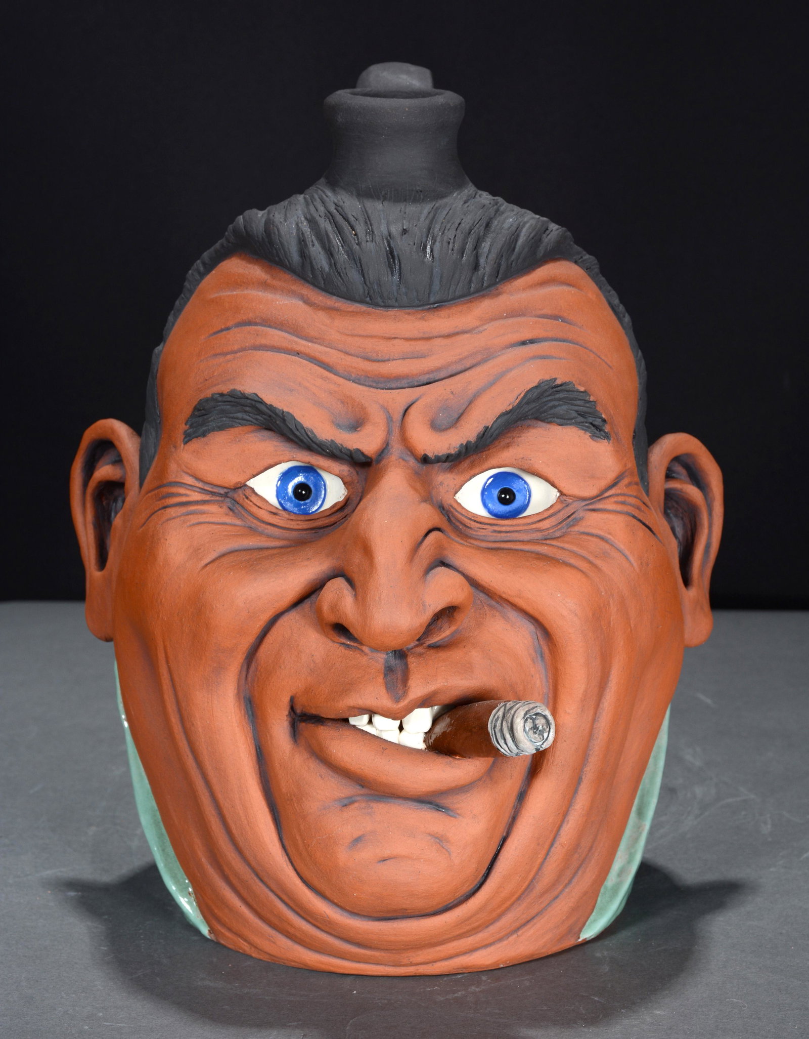 Melvin Crocker. The Watchman.: Melvin Crocker. The Watchman. 2013. Signed and dated. The eyes are set back so anywhere you walk around the jug, the eyes appear to be following you. Mint condition. 10"h. Est. $200-300. Ship: $55