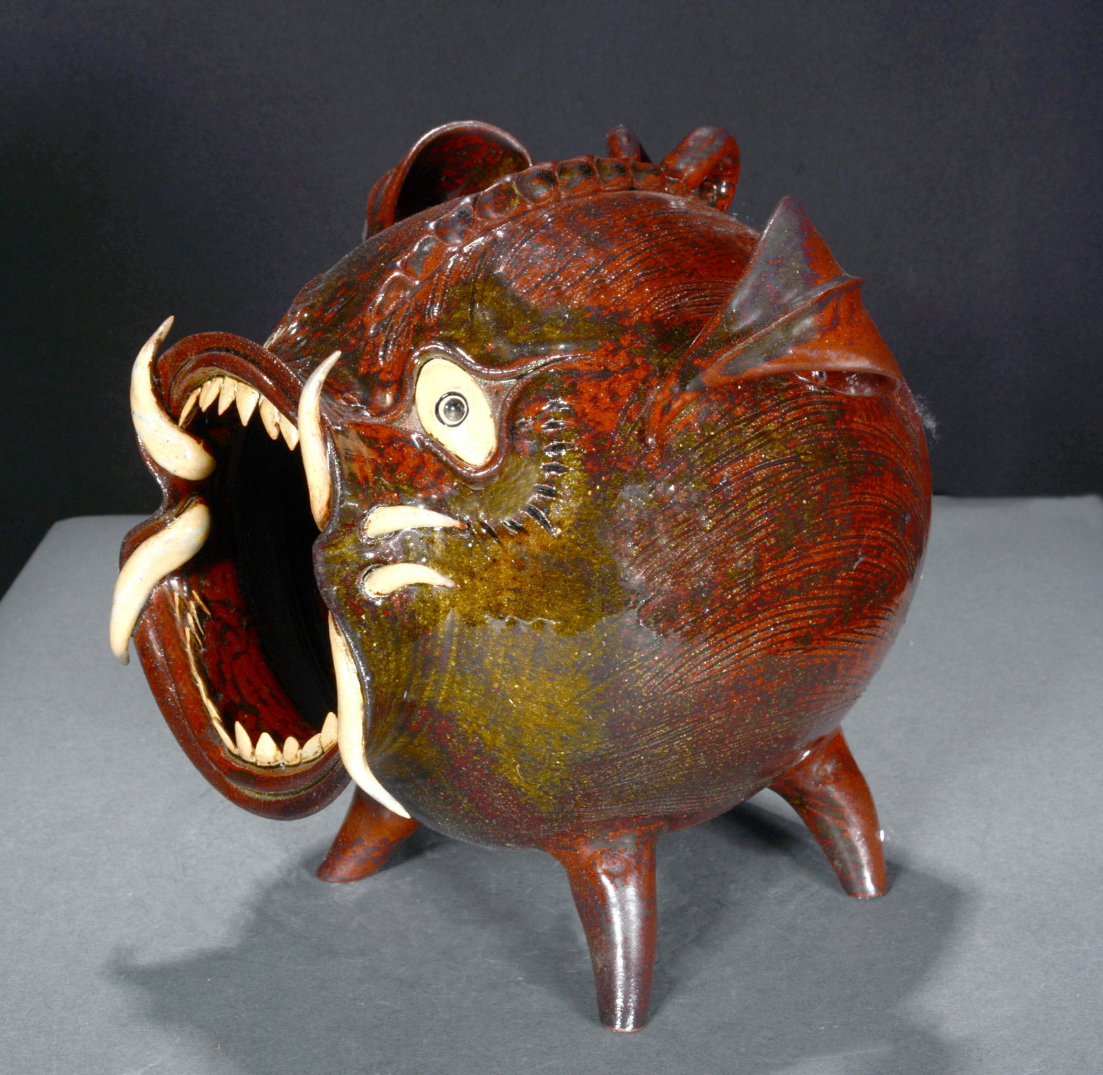 Roger Corn. Wild Hog With Pointy Teeth.: Roger Corn. Wild Hog with Pointy Teeth. 2005. Signed, dated and titled. Mint condition. 8.5"h x 9" long. Est. $200-400. Buyer ships.