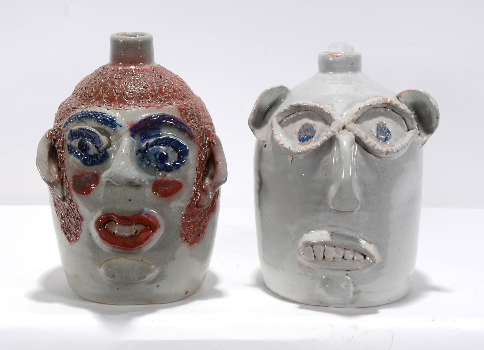 Jerry Brown. Man and Wife Face Jugs. (1 of 3)
