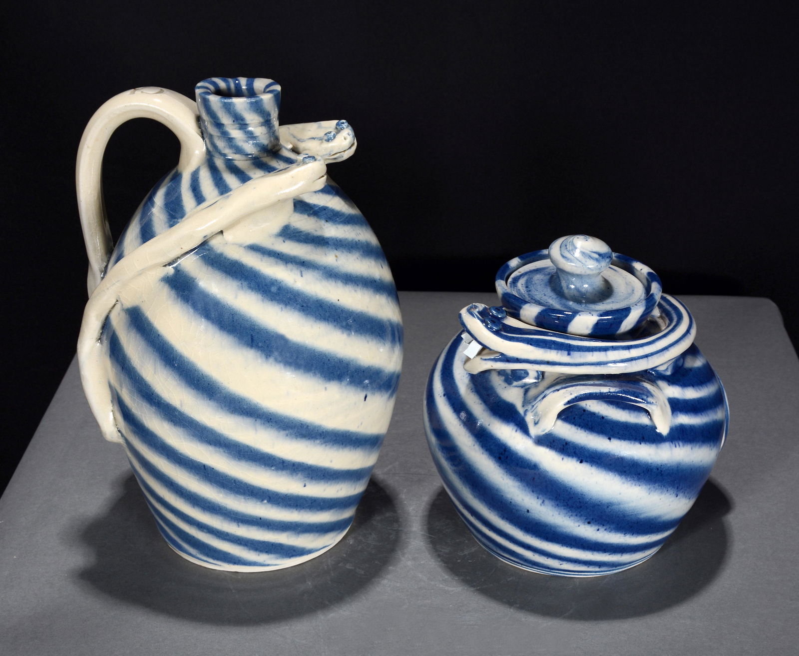 Charles Lisk. Swirl Jug & Bean Pot With Snakes. (1 of 5)
