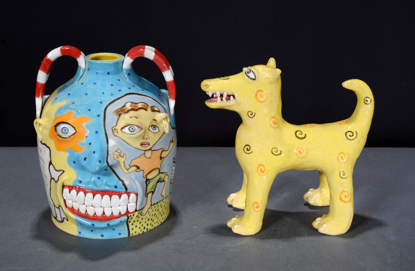 Stacy Lambert. Dbl Face Jug & Yellow Dog. (1 of 4)