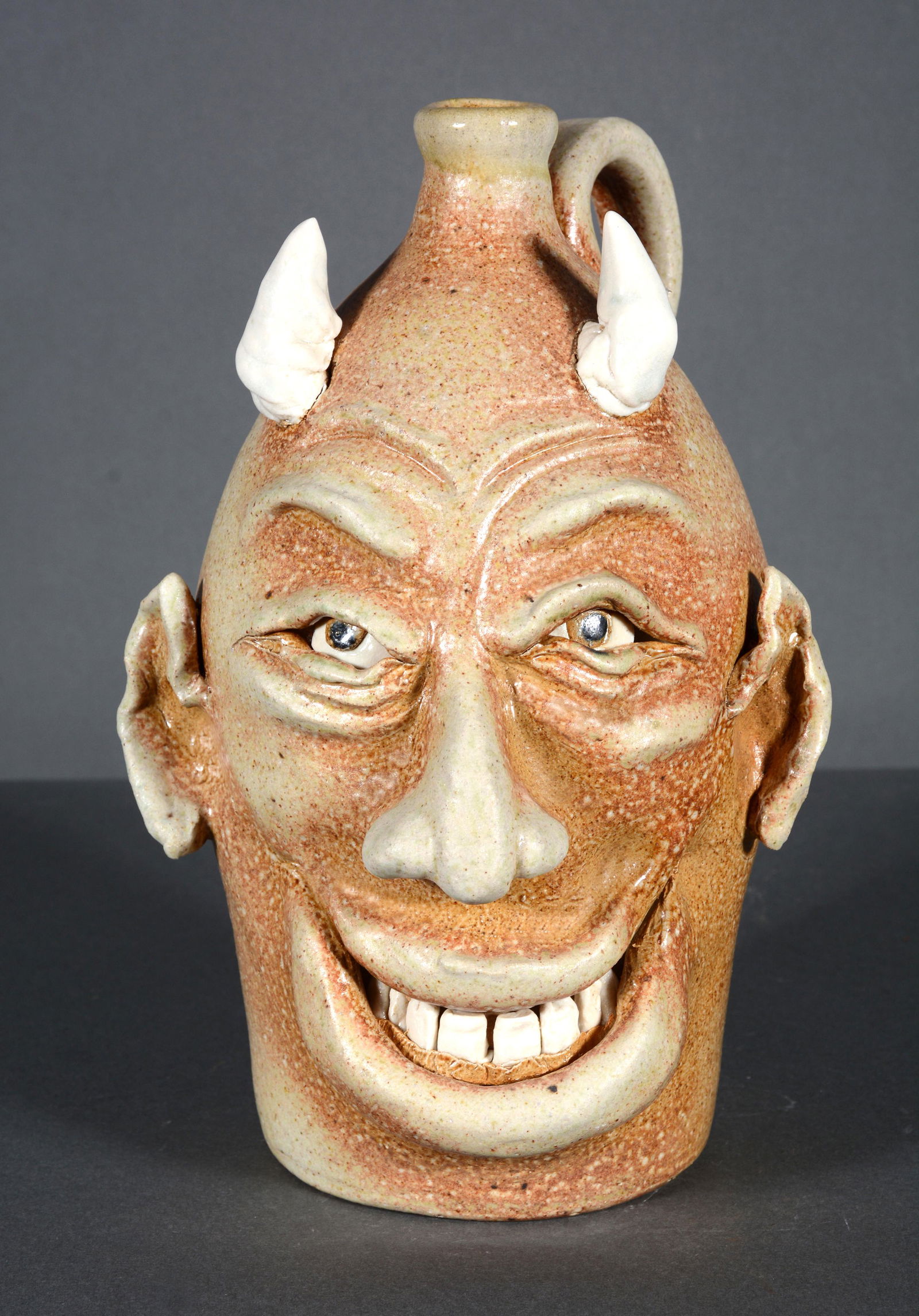 K. Haney. Salt-Glazed White Devil Face Jug. (1 of 4)