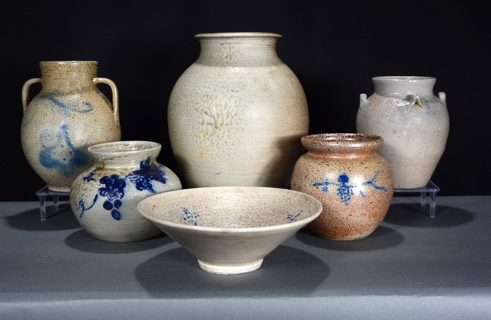 Jugtown Pottery. 6 Early Salt Glazed Works. (1 of 3)