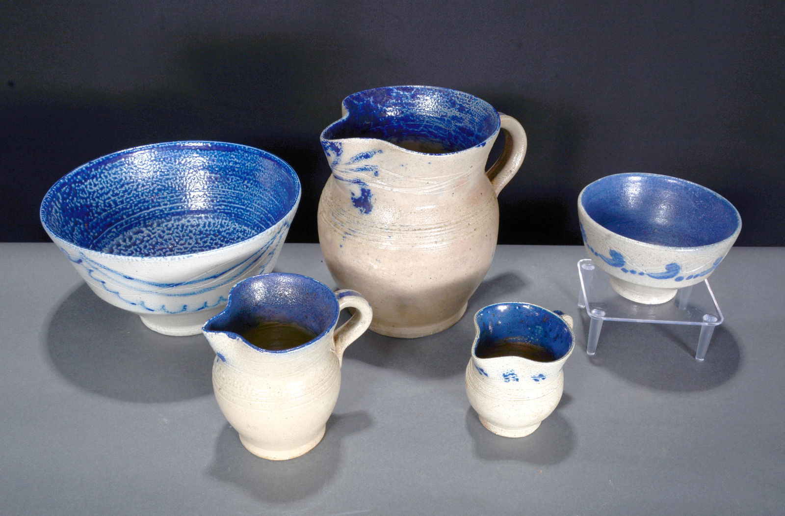 Jugtown Pottery. 5 Salt & Cobalt Decorated Ware. (1 of 3)