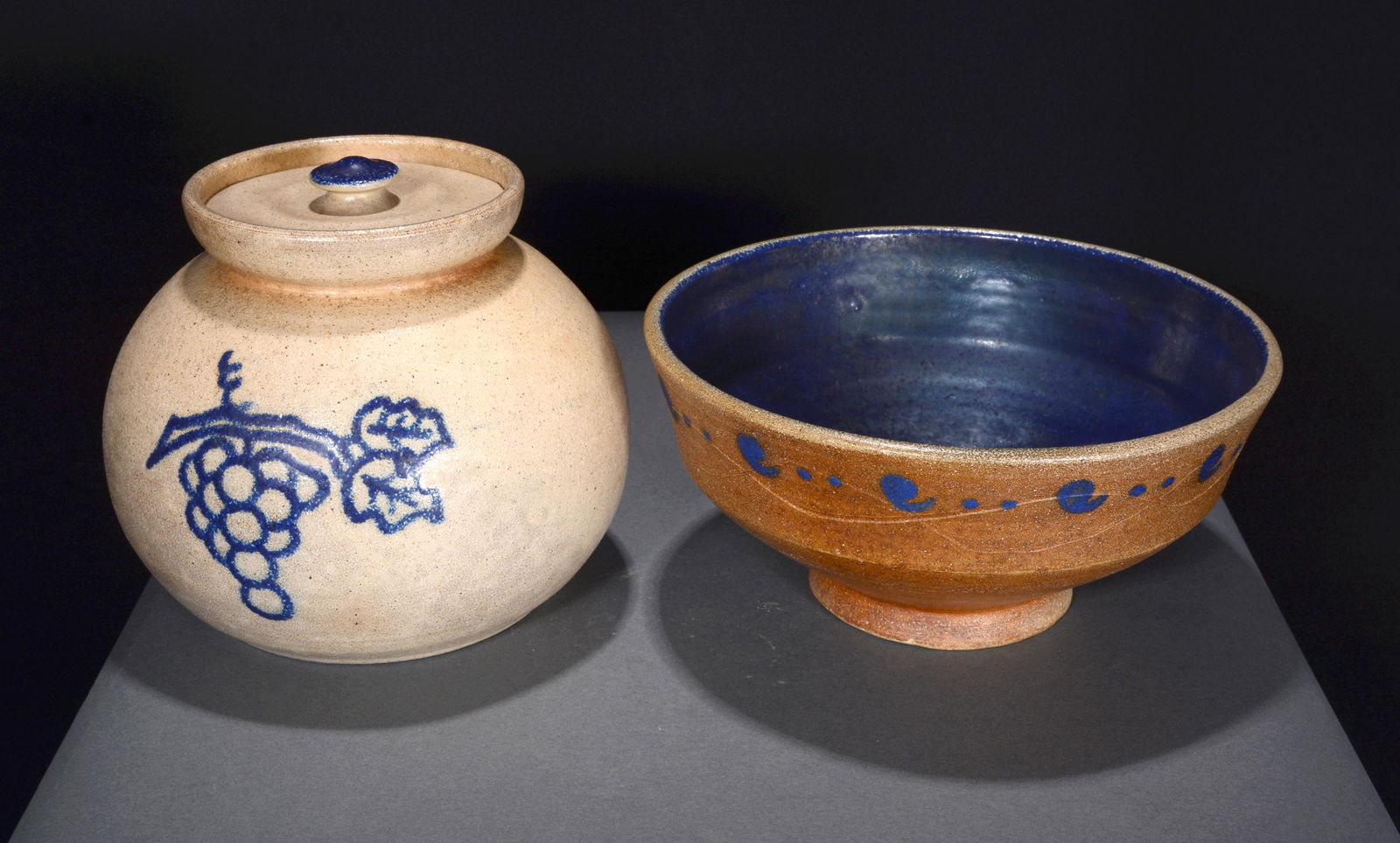 Ben Owen III. Grape Decorated Bean Pot & Bowl. (1 of 2)