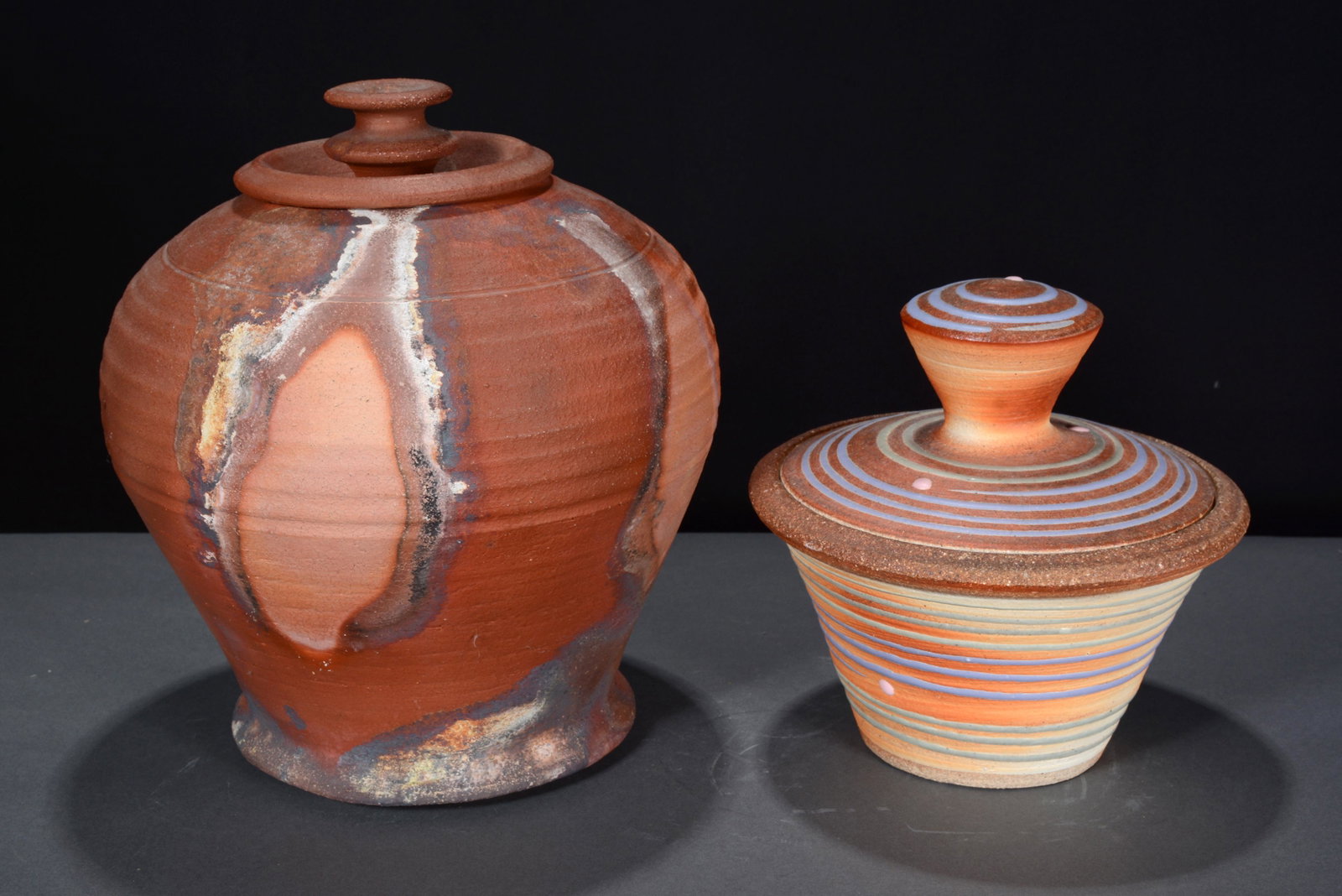 Buck. Terracotta Ware With Design.: Buck and Unknown. Terracotta Ware With Design. One has a signature and one is stamped, but difficult to read. The large piece by Buck, is natural terracotta, mint condition, 11"h. The smaller is natur