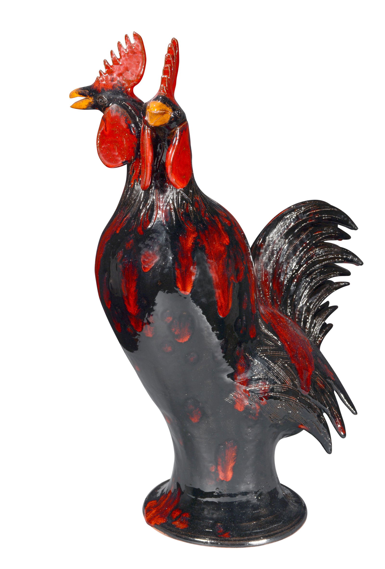 Charlie West. Two-Headed Rooster With Ox Blood Red Glaze Over Back. (1 of 8)
