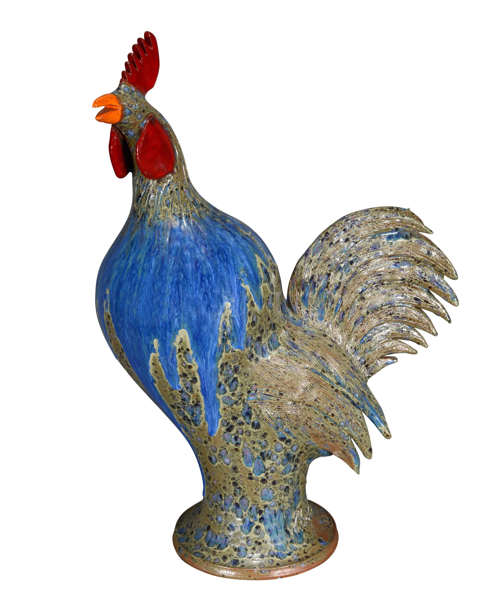 Charlie West. Blue Over Speckled Green Glaze Rooster. (1 of 5)