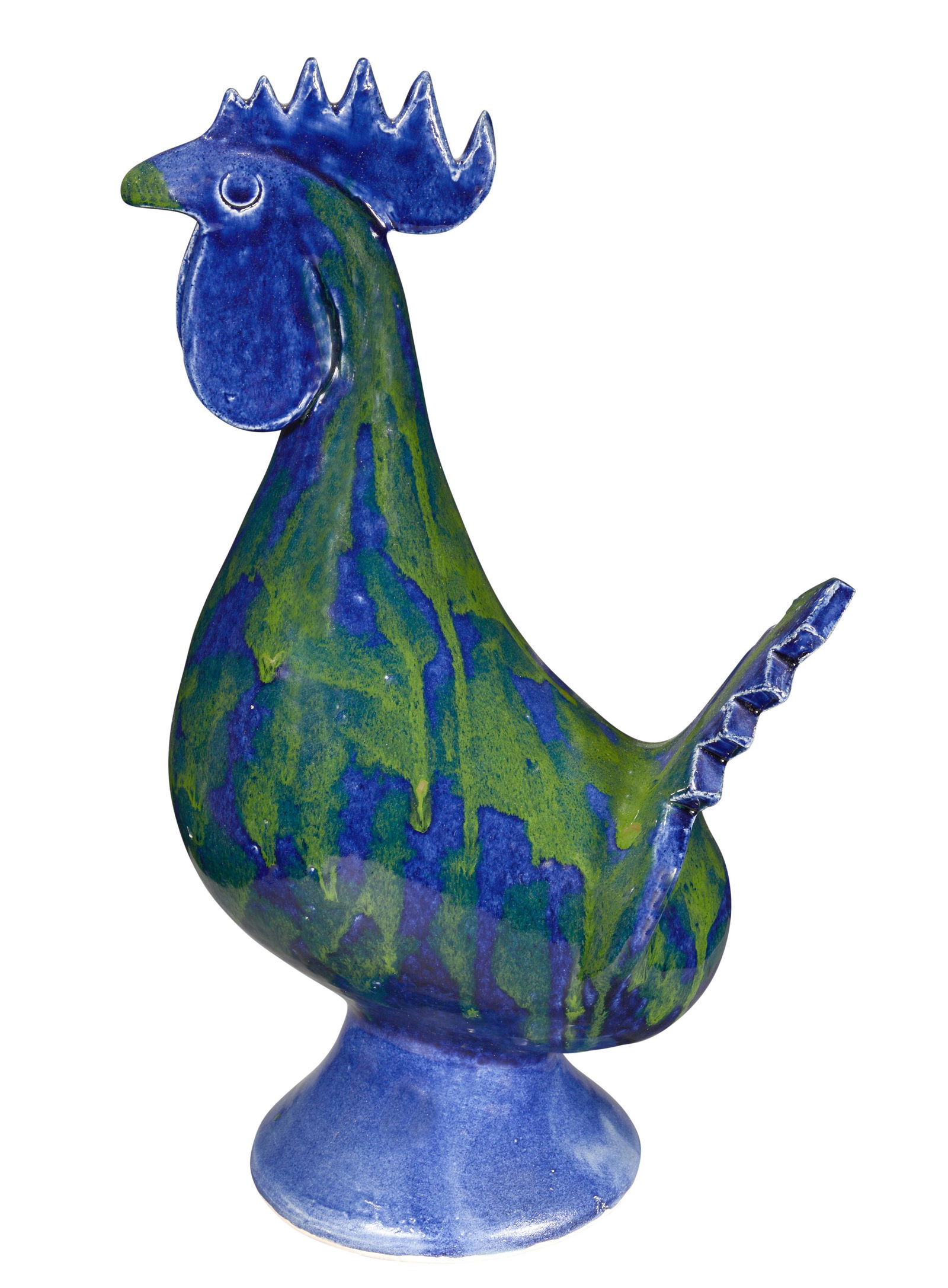 Edwin Meaders. Green Glaze Drips Over Cobalt Blue Rooster. (1 of 9)