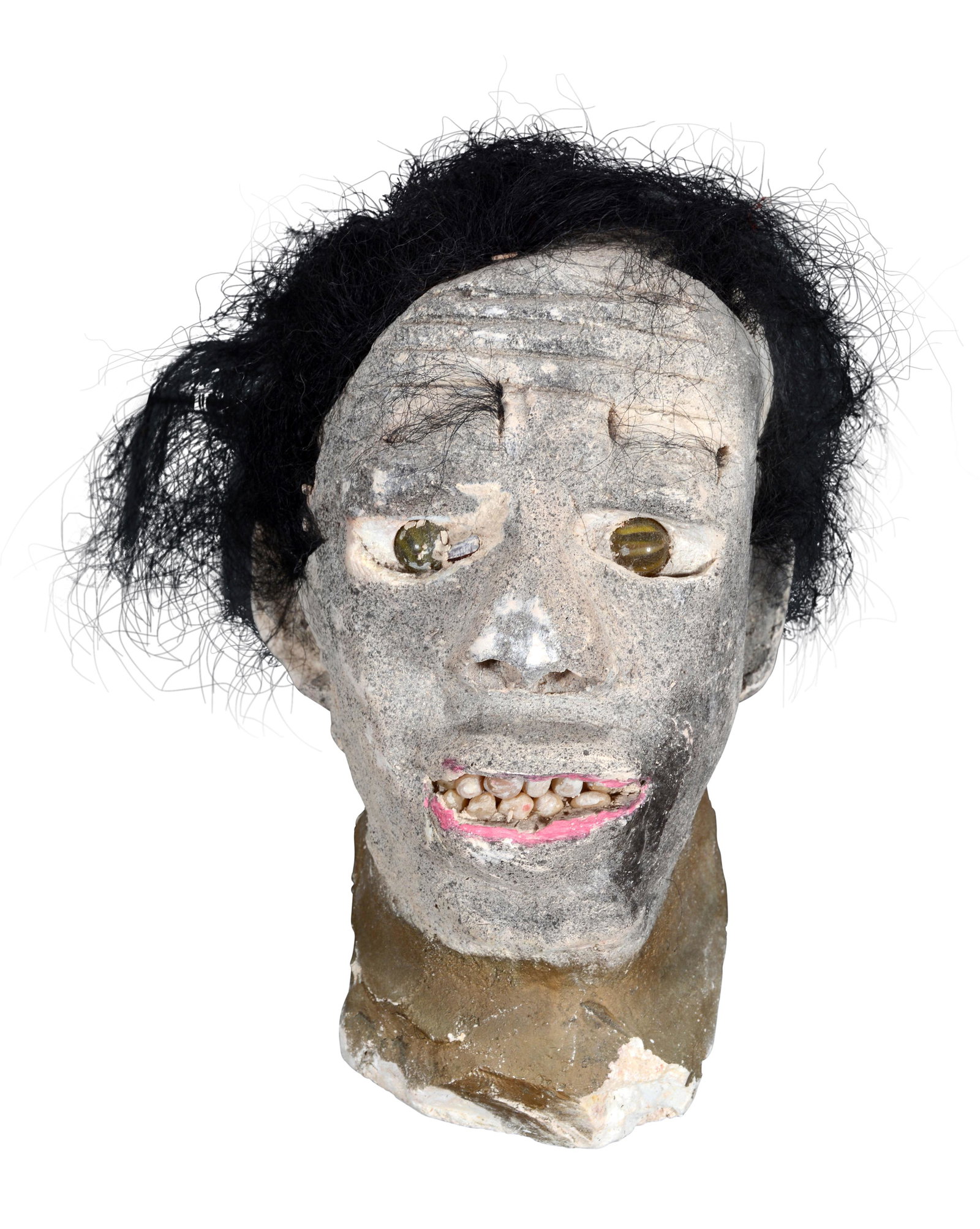 James Son Ford Thomas. Man's Bust.: James Son Ford Thomas. Man's Bust. c. 1980's. Not signed. Gumbo clay with marble eyes, rock teeth and wig hair. Some wear to paint, otherwise great condition. 8" h x 5" x 6". Est. $2,000-3,000. Ship: 