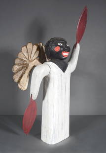 Shane Campbell. Large Angel Whirligig.: Shane Campbell. Large Angel Whirligig. Signed. Carved and painted wood. Excellent condition. 26" h x 13&rdquo; x 2&rdquo;. Est. $400-800. Ship: $75