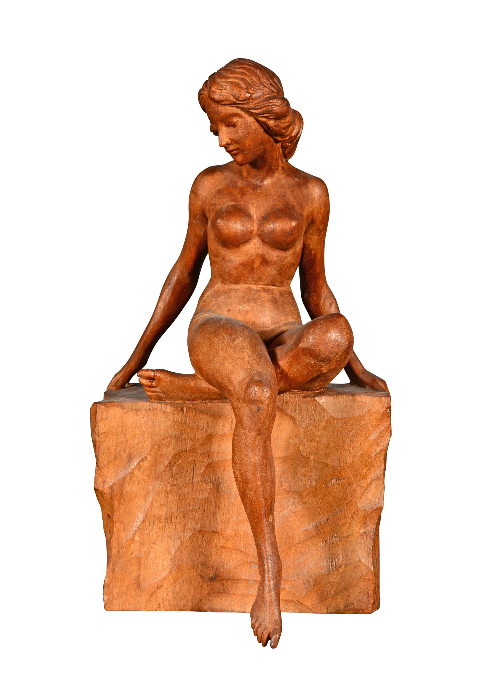 Anonymous Nude Model.: Anonymous Nude Model. c. 1920-40's. Not signed. Carved natural wood. Excellent condition. 13" x 7" x 6.5". Est. $800-1,200. Ship: $65