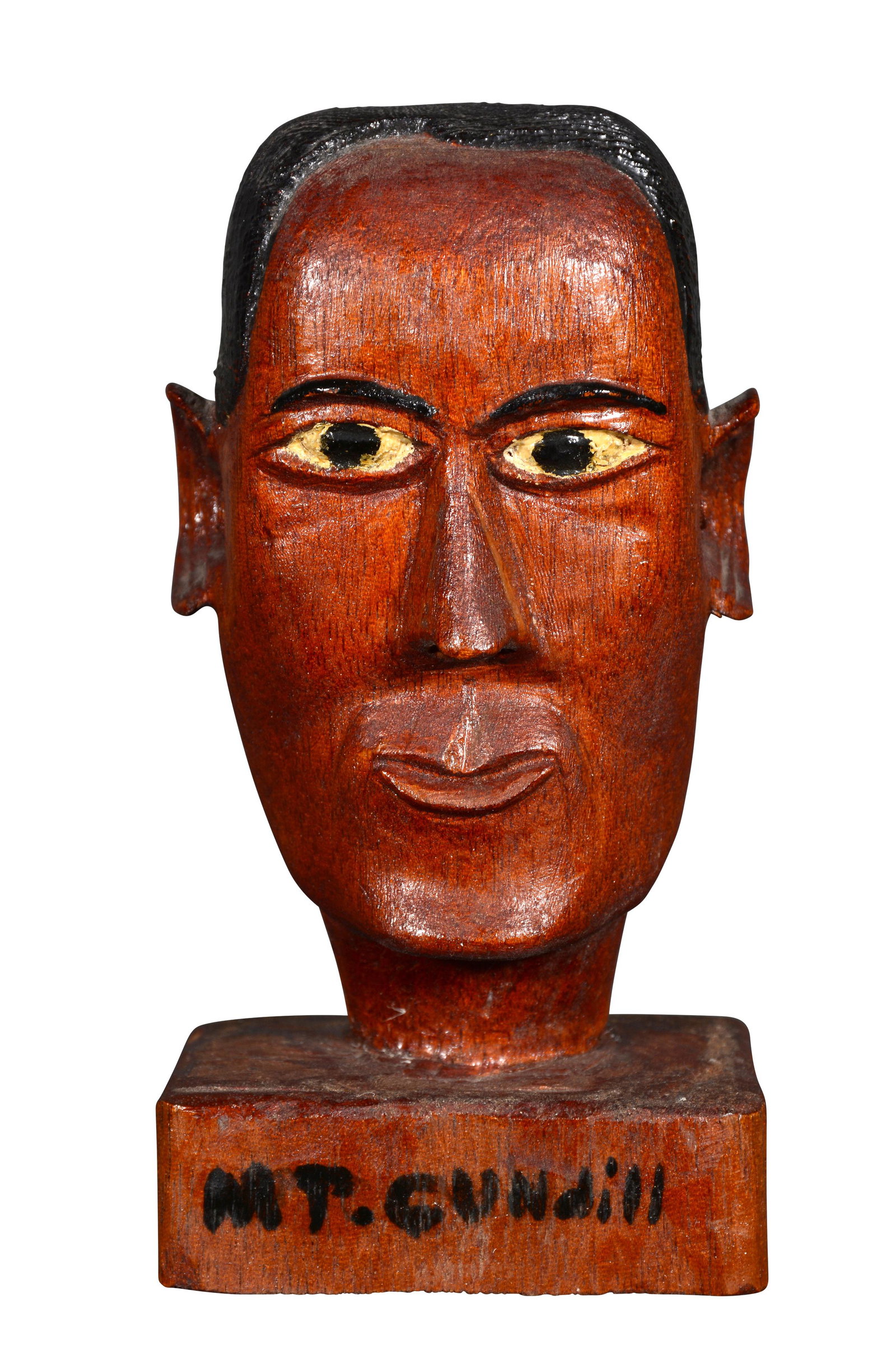 Anonymous Mr. Gundill Carved Wooden Bust.: Anonymous. Mr. Gundill Carved Wooden Bust. Not signed or dated, titled. Carved and painted wood. Excellent condition. 5" h x 2.5" x 2". Est. $600-900Ship: $35