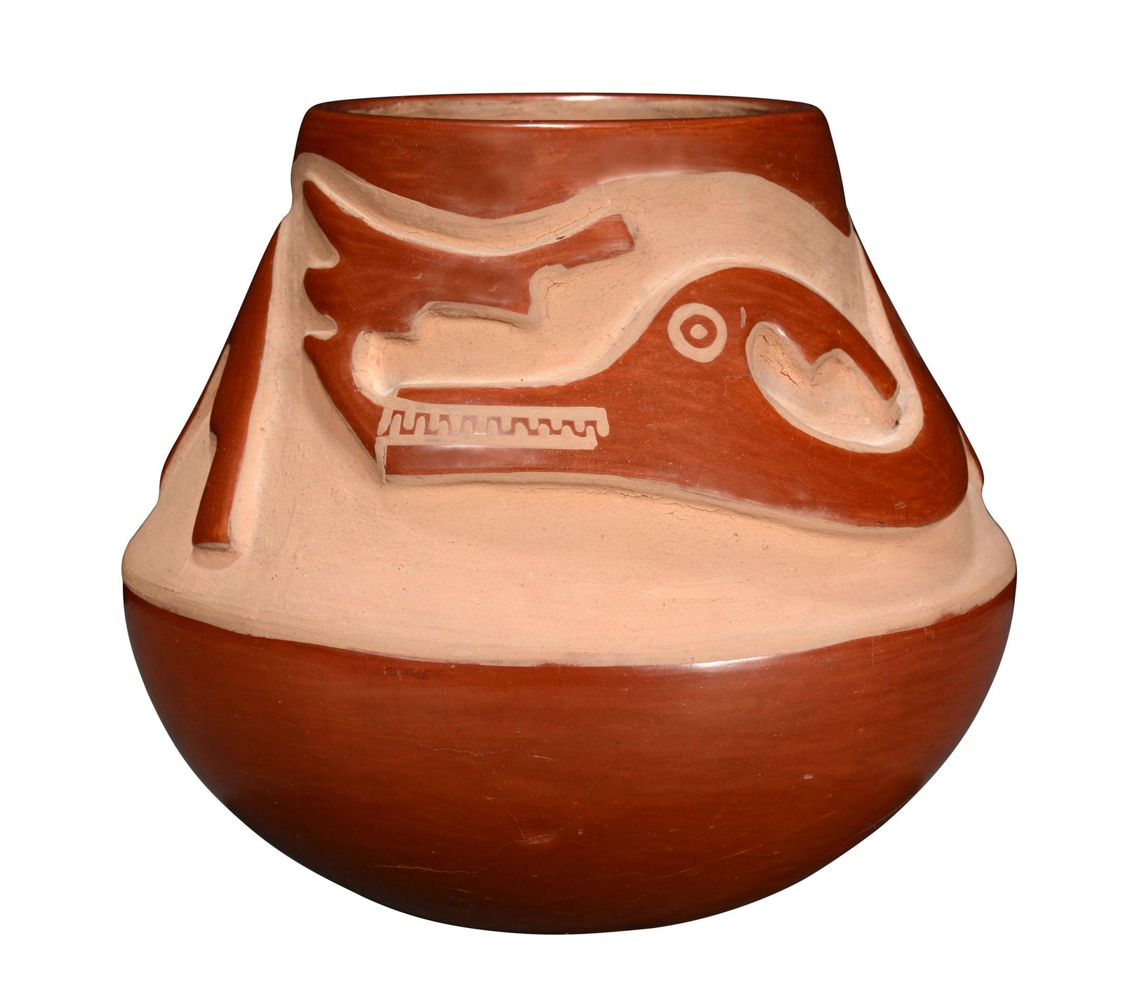 Blue Corn. Red Carved Jar With Avanyu. (1 of 9)