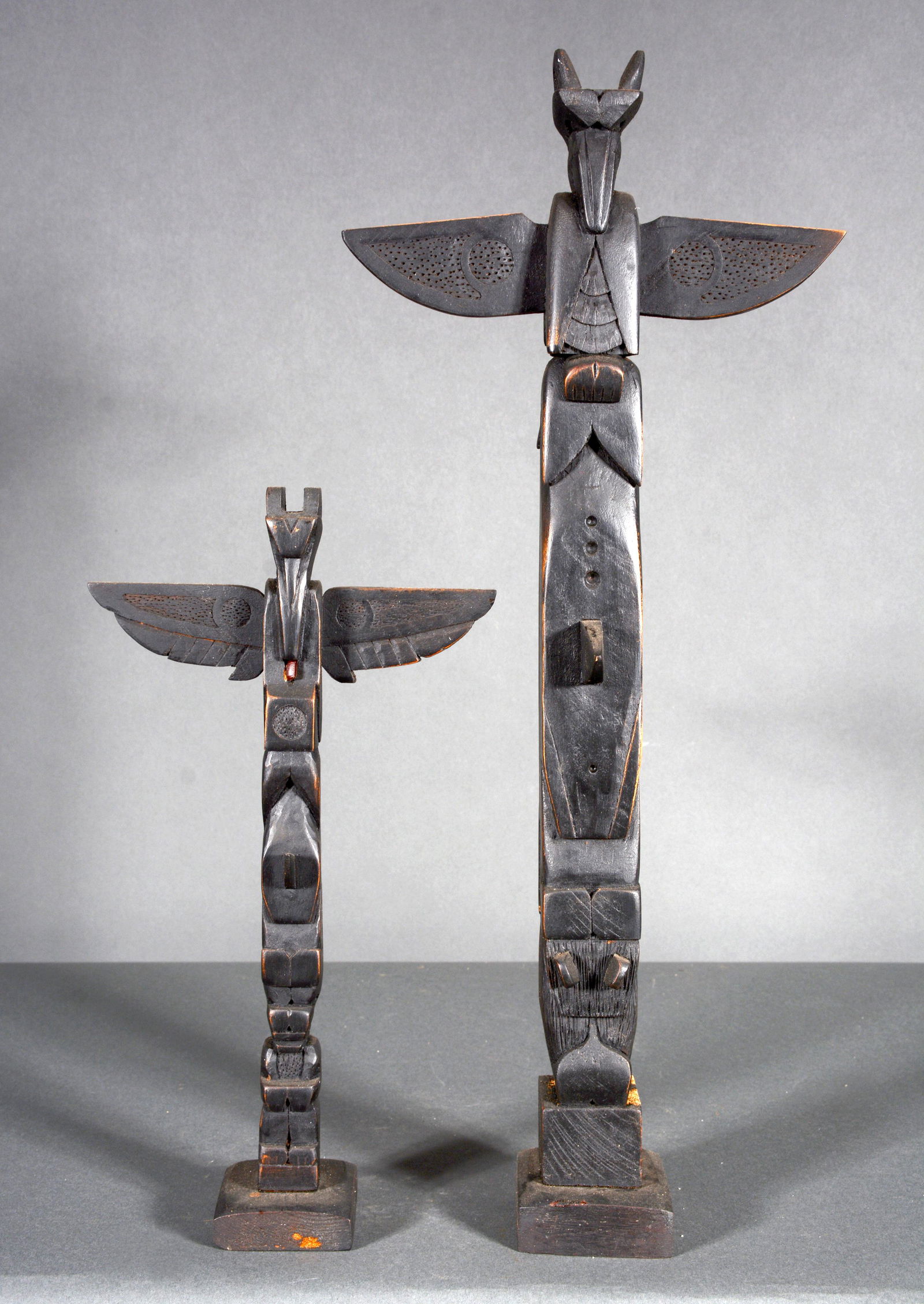 Simons. Pair of Totems with Thunder Bird and Orca. (1 of 6)