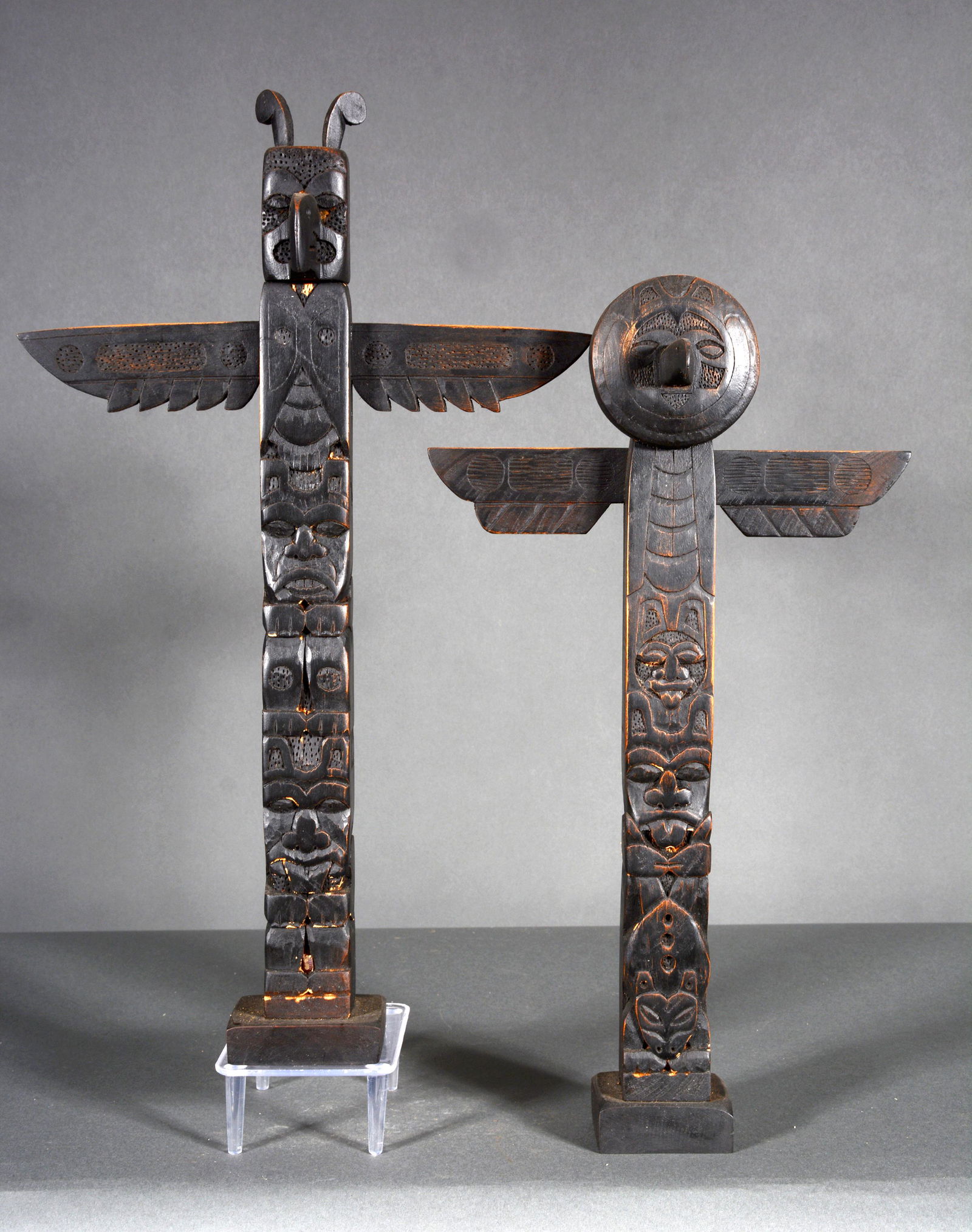 Simons. Pair of Totem Owl Head and Eagle Head. (1 of 6)