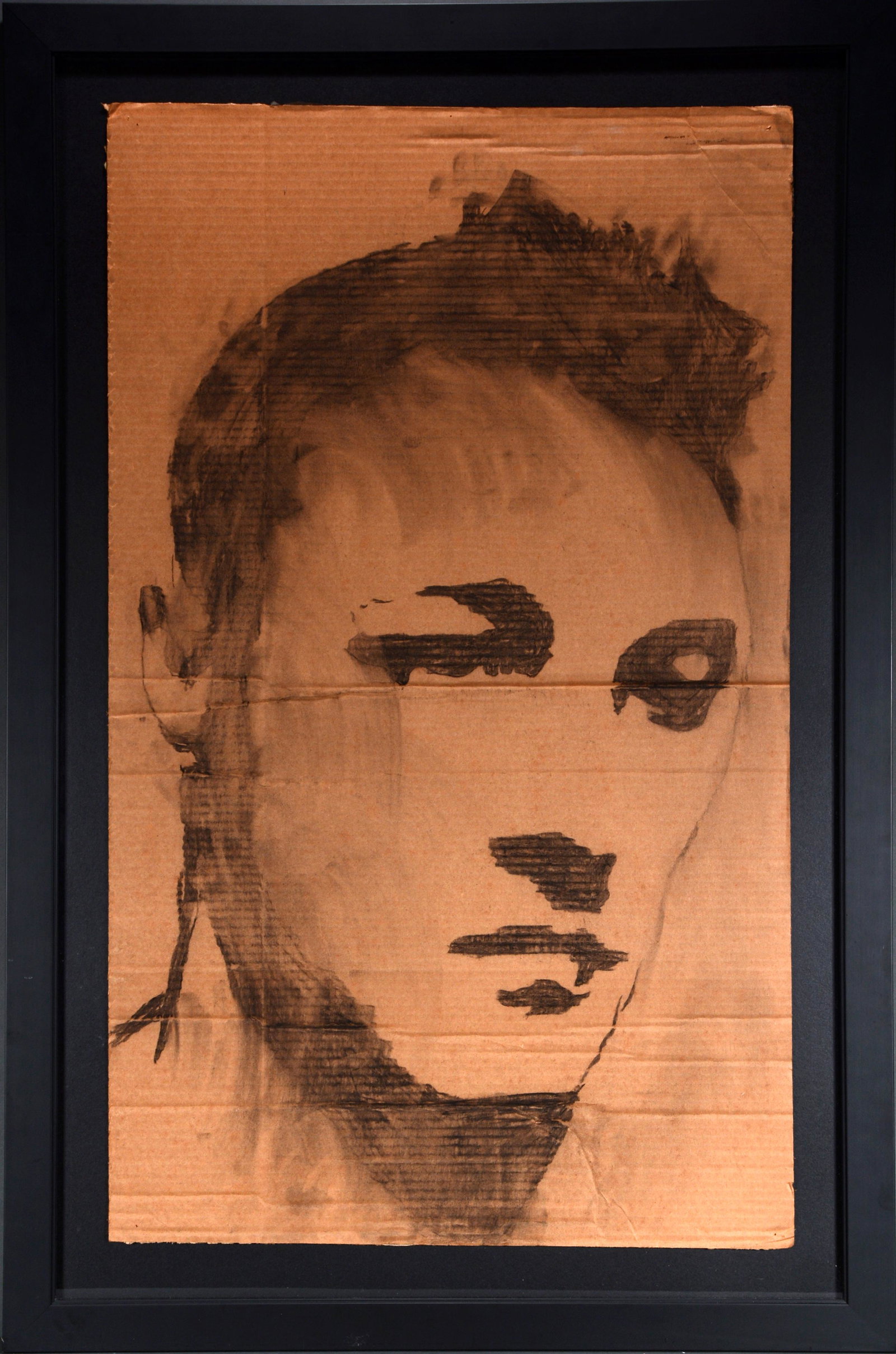 Tim Speaker. Portrait of a Young Man.: Tim Speaker. Portrait of a Young Man. Not signed or dated. Charcoal on found cardboard. Excellent condition. Image is 24" w x 40" h. Frame is 31" w x 47" h. Est. $800-1200. Ship: $300