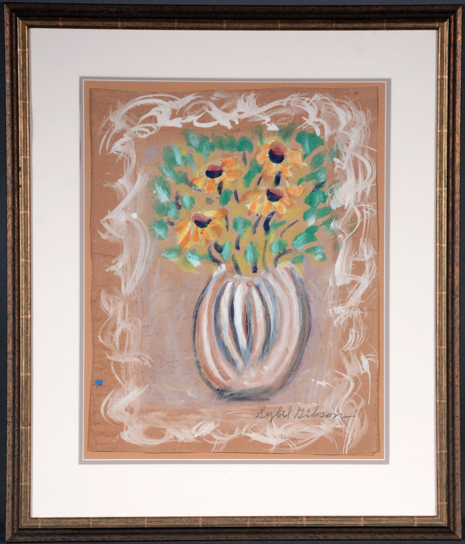 Sybil Gibson. Pretty Flowers In Striped Vase. (1 of 3)
