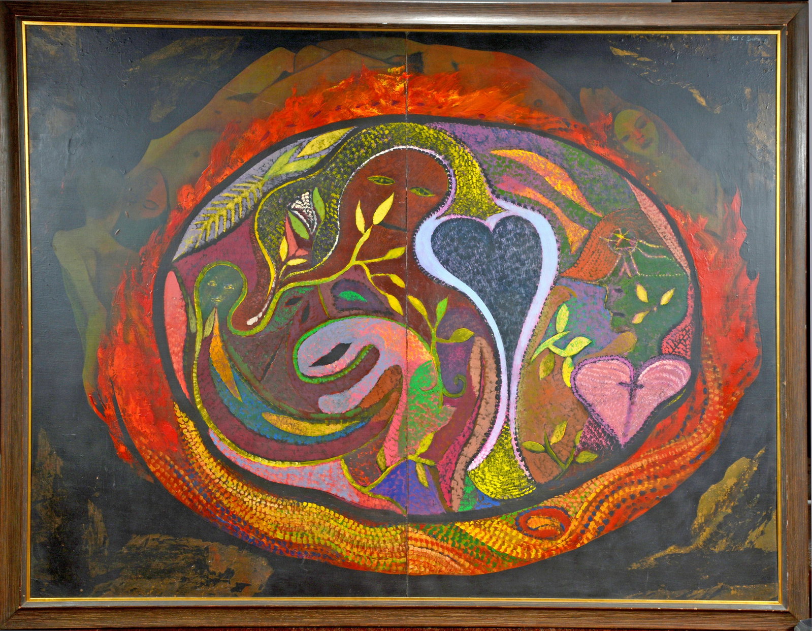 Paul C. Gardere (1944-2011). #6.: Paul C. Gardere (1944-2011). #6. 1983. Signed, dated and titled. Oil on masonite. 2 joined pieces. Visible center line. Great condition. Minor scratch upper left. Monumental size with frame is 84.5" x