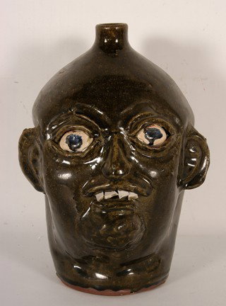 Chester Hewell Large Pinched In Face Jug.: Large Pinched in Face Jug. Signed. Mint condition. 11"h. Est. $200-300. Ship: $45