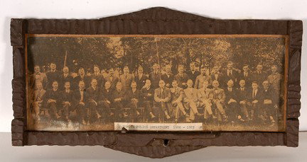 Tramp Art Frame Muncie IN Police Dept.: Tramp Frame Celebrating the Muncie Indiana Police Department.Newspaper photograph with the label, "Muncie Police Department 1900-1925 Signed, "Prop. Ove. Arthar C. Ball, 223 Minatrista Bul., Muncie In