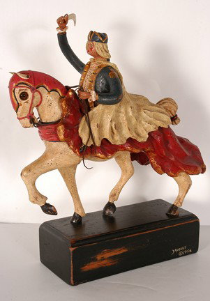 William Jauquet Gen. George Washington.: General George Washington. Carved and painted wood with glass eyes. Signed and dated, 1996. 16"x 6" x 20". Very well executed. Excellent condition. Est. $1,000-1,500. Ship: $65
