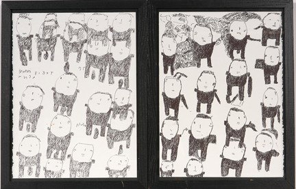 Donald Mitchell Pair of Drawings.: Pair of Full-Figure Drawings. Ink on paper. Image is 11" x 15". Frame is 13.5" w x 17.5"h each. Biographical letter from CGAC. Est. $500-800. Ship: $40