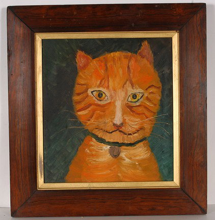Yvonne Yellow Cat.: Yellow Cat. Oil on canvas. Signed and dated, 1964. Excellent condition. 14" x 16.5"h with frame. Est. $400-600. Ship: $45