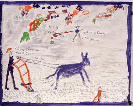 Charlie Kinney Plant Corn.: Plant Corn. Paint and pencil on poster paper. Signed. Excellent condition. 28" w x 22"h. Est. $200-400. Ship: $35